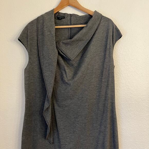 Layfayette 148 Draped Front Dress Size 16 Midi Sheath Gray Office Stretch Work - Picture 2 of 15